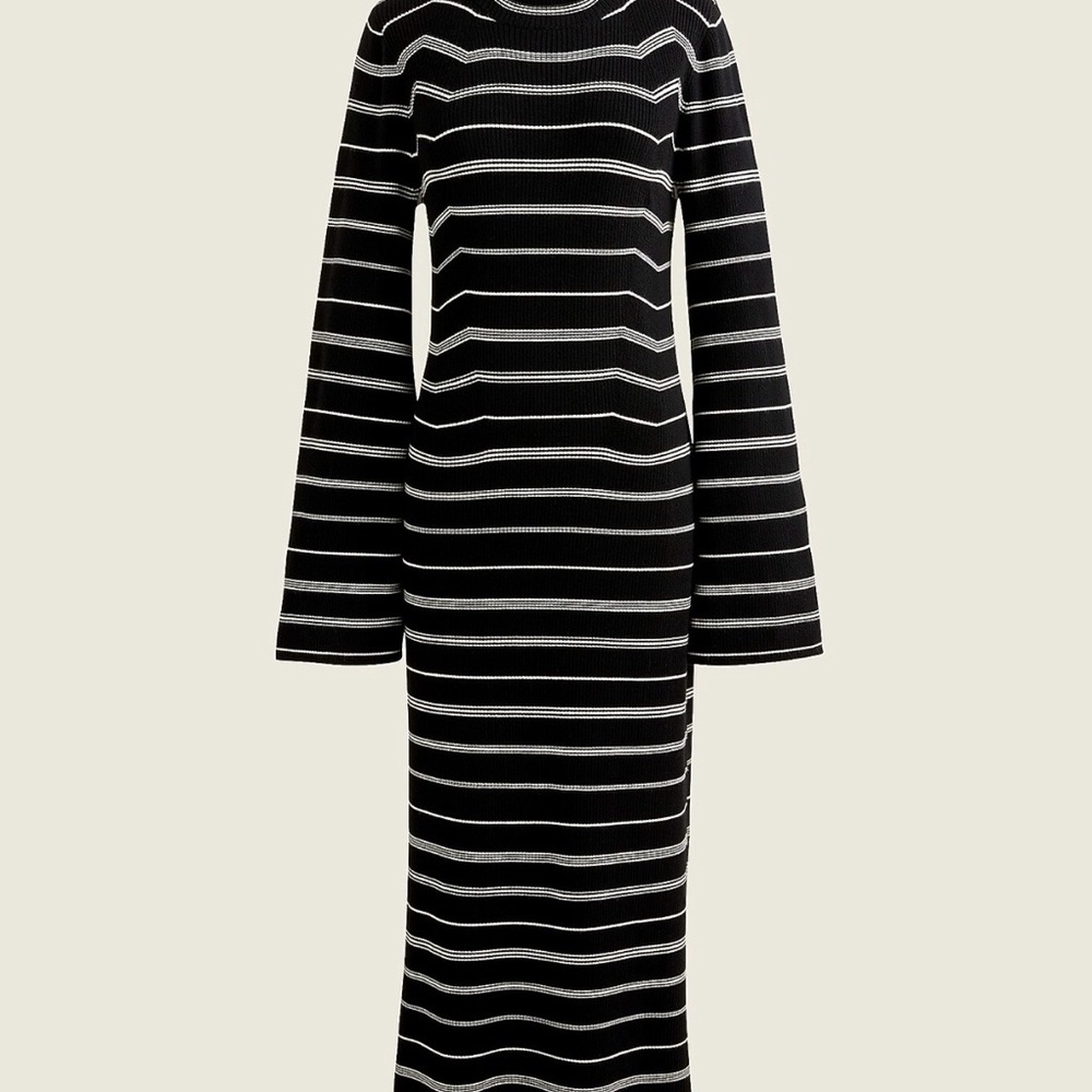 J.Crew Black and White Striped Knit Ribbed Sweater Dress